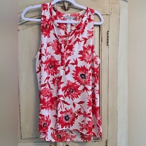 Dahlia Floral Sleeveless Blouse - Red and White